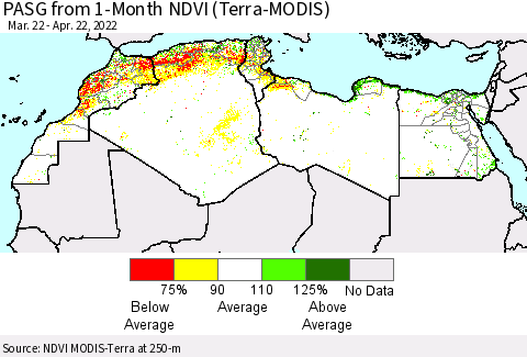 North Africa PASG from 1-Month NDVI (Terra-MODIS) Thematic Map For 4/15/2022 - 4/22/2022