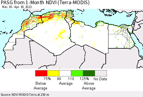 North Africa PASG from 1-Month NDVI (Terra-MODIS) Thematic Map For 4/23/2022 - 4/30/2022