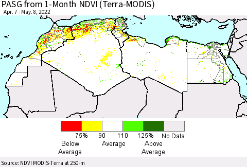 North Africa PASG from 1-Month NDVI (Terra-MODIS) Thematic Map For 5/1/2022 - 5/8/2022