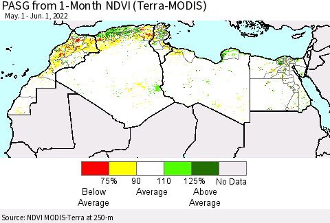 North Africa PASG from 1-Month NDVI (Terra-MODIS) Thematic Map For 5/25/2022 - 6/1/2022
