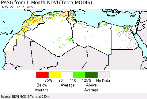 North Africa PASG from 1-Month NDVI (Terra-MODIS) Thematic Map For 6/18/2022 - 6/25/2022