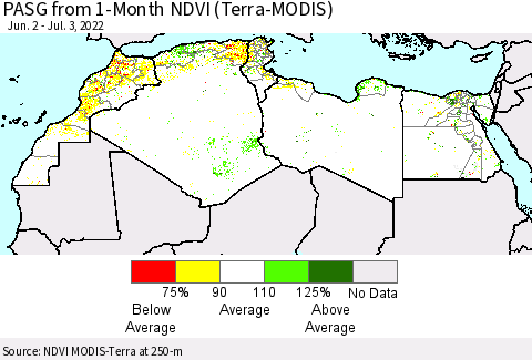 North Africa PASG from 1-Month NDVI (Terra-MODIS) Thematic Map For 6/26/2022 - 7/3/2022