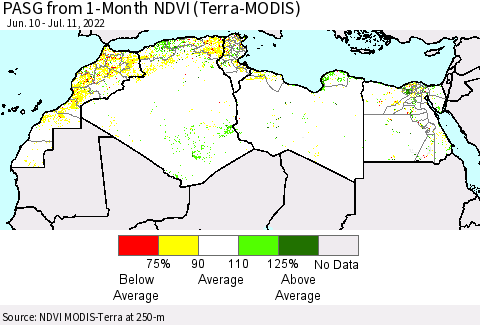 North Africa PASG from 1-Month NDVI (Terra-MODIS) Thematic Map For 7/4/2022 - 7/11/2022