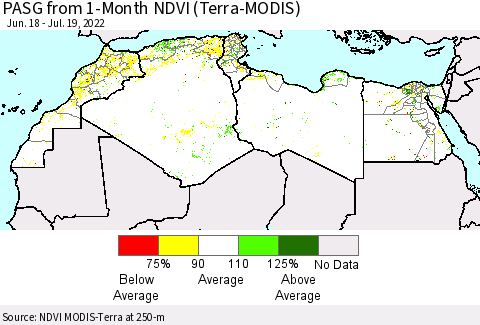 North Africa PASG from 1-Month NDVI (Terra-MODIS) Thematic Map For 7/12/2022 - 7/19/2022
