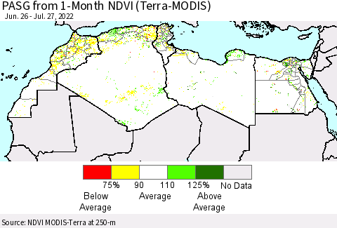 North Africa PASG from 1-Month NDVI (Terra-MODIS) Thematic Map For 7/20/2022 - 7/27/2022