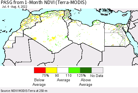 North Africa PASG from 1-Month NDVI (Terra-MODIS) Thematic Map For 7/28/2022 - 8/4/2022