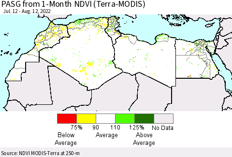 North Africa PASG from 1-Month NDVI (Terra-MODIS) Thematic Map For 8/5/2022 - 8/12/2022