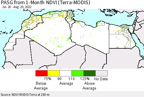 North Africa PASG from 1-Month NDVI (Terra-MODIS) Thematic Map For 8/13/2022 - 8/20/2022
