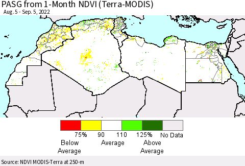 North Africa PASG from 1-Month NDVI (Terra-MODIS) Thematic Map For 8/29/2022 - 9/5/2022