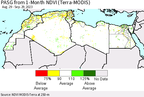 North Africa PASG from 1-Month NDVI (Terra-MODIS) Thematic Map For 9/22/2023 - 9/29/2023
