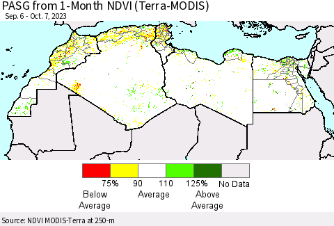 North Africa PASG from 1-Month NDVI (Terra-MODIS) Thematic Map For 9/30/2023 - 10/7/2023
