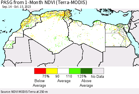 North Africa PASG from 1-Month NDVI (Terra-MODIS) Thematic Map For 10/8/2023 - 10/15/2023