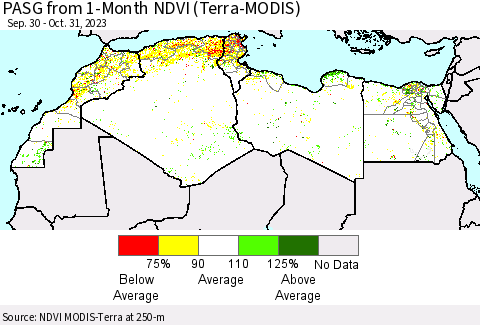 North Africa PASG from 1-Month NDVI (Terra-MODIS) Thematic Map For 10/24/2023 - 10/31/2023
