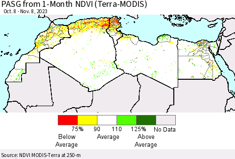 North Africa PASG from 1-Month NDVI (Terra-MODIS) Thematic Map For 11/1/2023 - 11/8/2023