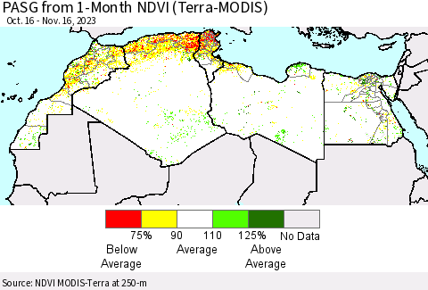 North Africa PASG from 1-Month NDVI (Terra-MODIS) Thematic Map For 11/9/2023 - 11/16/2023