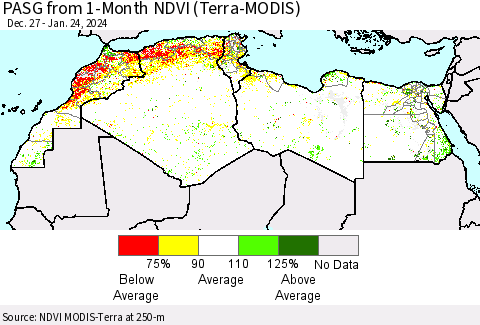 North Africa PASG from 1-Month NDVI (Terra-MODIS) Thematic Map For 1/17/2024 - 1/24/2024