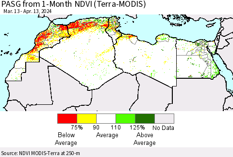 North Africa PASG from 1-Month NDVI (Terra-MODIS) Thematic Map For 4/6/2024 - 4/13/2024