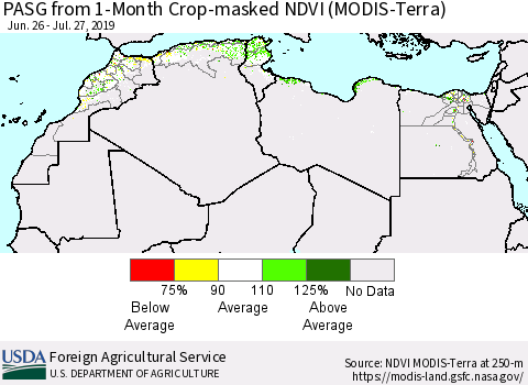 North Africa PASG from 1-Month Cropland NDVI (Terra-MODIS) Thematic Map For 7/21/2019 - 7/31/2019