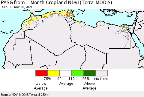 North Africa PASG from 1-Month Cropland NDVI (Terra-MODIS) Thematic Map For 11/9/2021 - 11/16/2021
