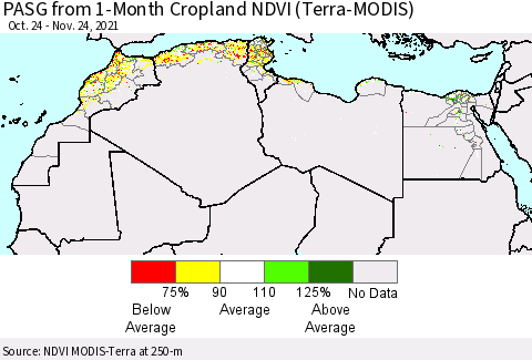 North Africa PASG from 1-Month Cropland NDVI (Terra-MODIS) Thematic Map For 11/17/2021 - 11/24/2021