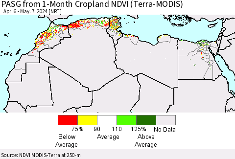 North Africa PASG from 1-Month Cropland NDVI (Terra-MODIS) Thematic Map For 4/30/2024 - 5/7/2024