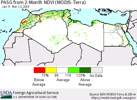 North Africa PASG from 2-Month NDVI (Terra-MODIS) Thematic Map For 3/11/2019 - 3/20/2019