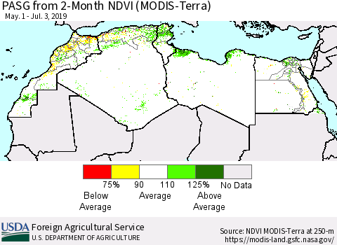 North Africa PASG from 2-Month NDVI (Terra-MODIS) Thematic Map For 7/1/2019 - 7/10/2019