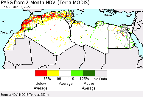 North Africa PASG from 2-Month NDVI (Terra-MODIS) Thematic Map For 3/6/2022 - 3/13/2022
