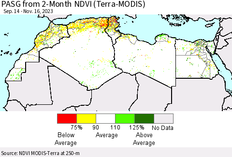 North Africa PASG from 2-Month NDVI (Terra-MODIS) Thematic Map For 11/9/2023 - 11/16/2023