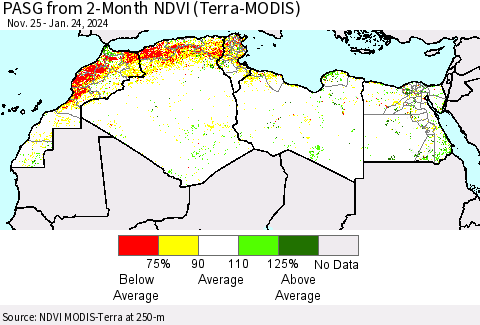 North Africa PASG from 2-Month NDVI (Terra-MODIS) Thematic Map For 1/17/2024 - 1/24/2024