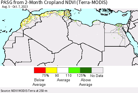 North Africa PASG from 2-Month Cropland NDVI (Terra-MODIS) Thematic Map For 9/30/2023 - 10/7/2023