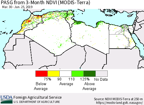 North Africa PASG from 3-Month NDVI (Terra-MODIS) Thematic Map For 6/21/2019 - 6/30/2019