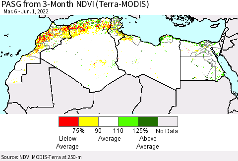 North Africa PASG from 3-Month NDVI (Terra-MODIS) Thematic Map For 5/25/2022 - 6/1/2022