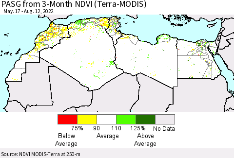 North Africa PASG from 3-Month NDVI (Terra-MODIS) Thematic Map For 8/5/2022 - 8/12/2022