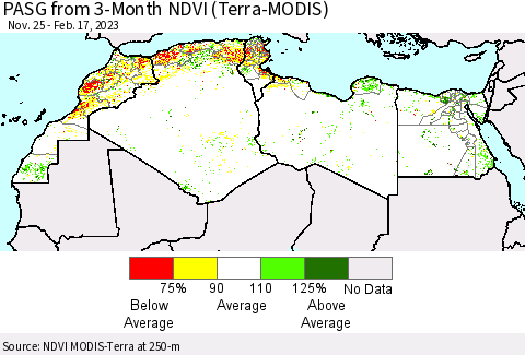 North Africa PASG from 3-Month NDVI (Terra-MODIS) Thematic Map For 2/10/2023 - 2/17/2023