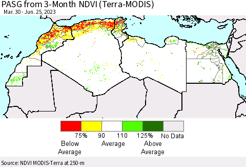 North Africa PASG from 3-Month NDVI (Terra-MODIS) Thematic Map For 6/18/2023 - 6/25/2023