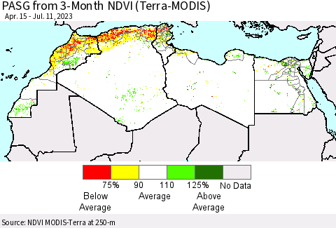 North Africa PASG from 3-Month NDVI (Terra-MODIS) Thematic Map For 7/4/2023 - 7/11/2023