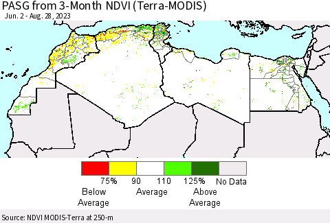 North Africa PASG from 3-Month NDVI (Terra-MODIS) Thematic Map For 8/21/2023 - 8/28/2023