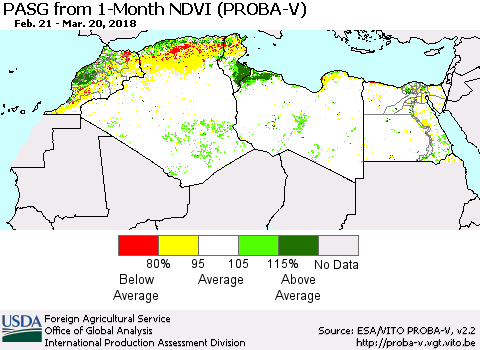 North Africa PASG from 1-Month NDVI (PROBA-V) Thematic Map For 3/11/2018 - 3/20/2018