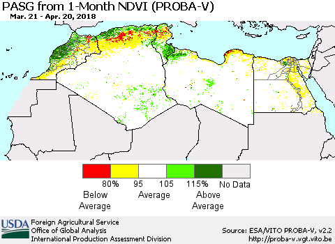 North Africa PASG from 1-Month NDVI (PROBA-V) Thematic Map For 4/11/2018 - 4/20/2018