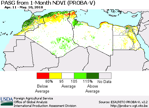 North Africa PASG from 1-Month NDVI (PROBA-V) Thematic Map For 5/1/2018 - 5/10/2018