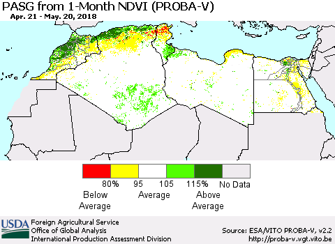 North Africa PASG from 1-Month NDVI (PROBA-V) Thematic Map For 5/11/2018 - 5/20/2018