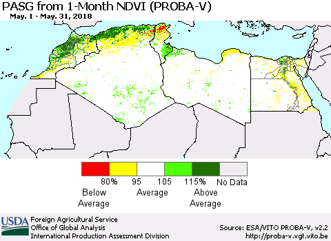 North Africa PASG from 1-Month NDVI (PROBA-V) Thematic Map For 5/21/2018 - 5/31/2018