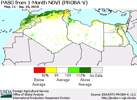 North Africa PASG from 1-Month NDVI (PROBA-V) Thematic Map For 6/1/2018 - 6/10/2018