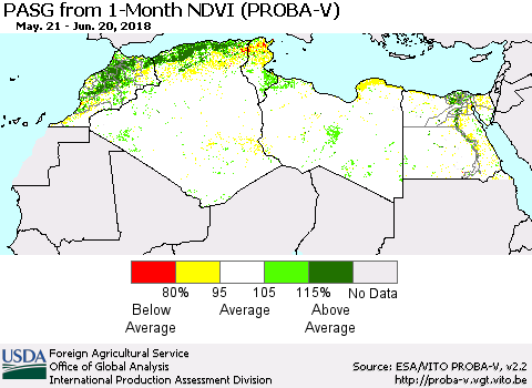 North Africa PASG from 1-Month NDVI (PROBA-V) Thematic Map For 6/11/2018 - 6/20/2018
