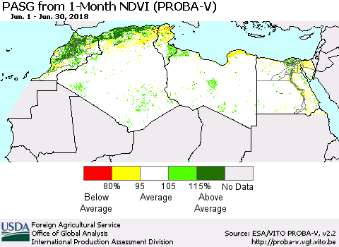 North Africa PASG from 1-Month NDVI (PROBA-V) Thematic Map For 6/21/2018 - 6/30/2018