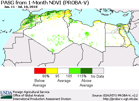 North Africa PASG from 1-Month NDVI (PROBA-V) Thematic Map For 7/1/2018 - 7/10/2018