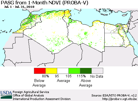 North Africa PASG from 1-Month NDVI (PROBA-V) Thematic Map For 7/21/2018 - 7/31/2018