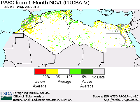 North Africa PASG from 1-Month NDVI (PROBA-V) Thematic Map For 8/11/2018 - 8/20/2018