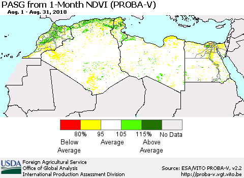 North Africa PASG from 1-Month NDVI (PROBA-V) Thematic Map For 8/21/2018 - 8/31/2018